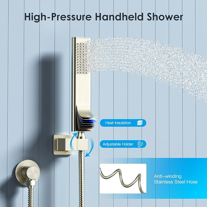 Shower System Shower Faucet Set with Push-Button Diverter and Wall Supply Elbow 10 Inch Shower Head Brushed Nickel