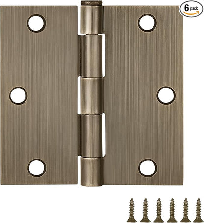 Design House 6-Pack Antique Brass Door Hinges – 3.5-inch x 3.5-inch – Square Corner Radius Steel Door Hinge – Fits Standard Doors – Design House 185876