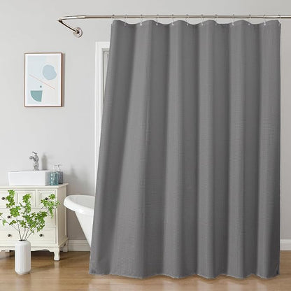 2-in-1 Waterproof Fabric Shower Curtain - No Separate Liner Needed, Hotel-Style Waffle Weave, Effortless Cleaning & Washable Bathroom Shower Curtain Set,72Wx78H,Grey