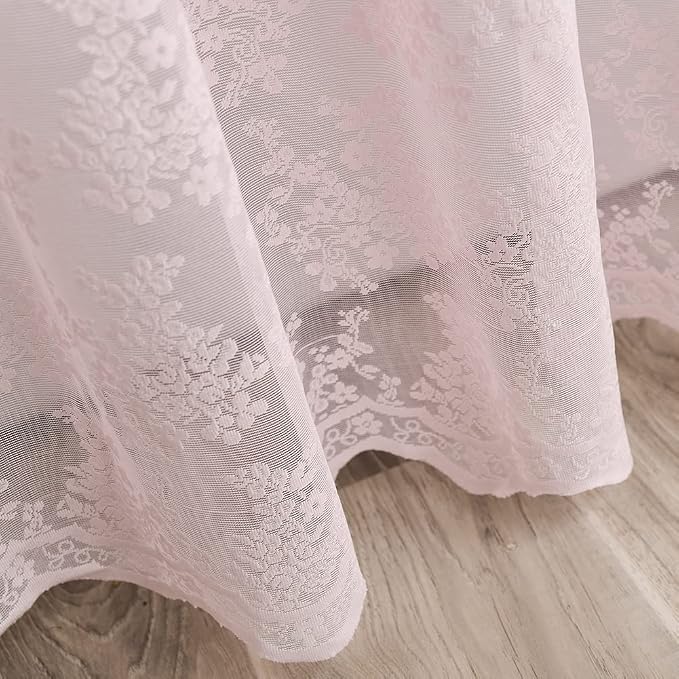 Pink Lace Shower Curtain 72x72, Cute Girly Style with Attached Valance | Vintage Floral Lace and Scalloped Trim, Filter Soft Light, Creating a Delicate Romantic Shabby Chic Bathroom Look