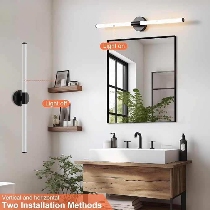 Wall Sconces Set of 2 Hardwired LED Vanity Light Black 31" | Dimmable 5CCT LED Bathroom Light Fixtures, 360° Full Lighting, Modern Vanity Light Bar for Bathroom Mirror