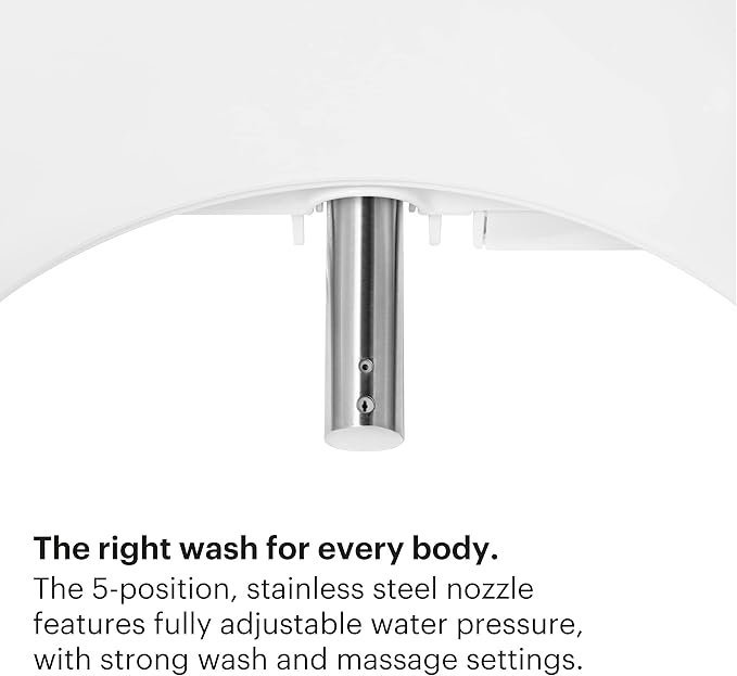 Brondell LT89 Electric Bidet Toilet Seat, Fits Elongated Toilets, White – Side Arm Control, Warm Water Wash, Strong Wash Mode, Stainless-Steel Nozzle, Nightlight and Easy Installation