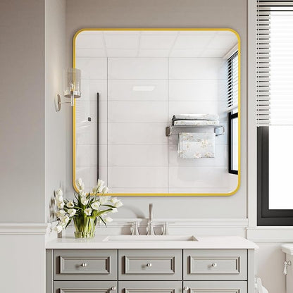 Bathroom Vanity Mirror, Gold Framed Mirror for Over Sink, 30x30 | HD glass, distortion-free for makeup and grooming, Sturdy frame, all mounting hardware, hangs horizontal or vertical