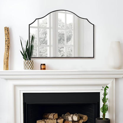 Besdomus Black Wooden Vanity Mirror: 32"x24" Bathroom Mirrors for Over Sink | Scalloped Modern Minimalist Decorative Wall Mirror for Dresser/Mantel/Bedroom/Entryway/Fireplace/Nightstand/Dining Room