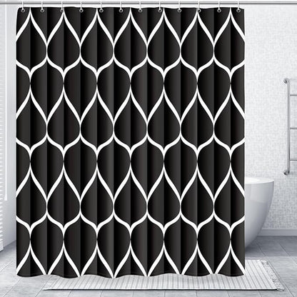 Gelbchu Geometric Shower Curtain for Bathroom, Black, 72x72 Inch | with Hooks, Premium Polyester, Quick Dry, Water Repellent, Machine Washable, Rustproof Grommets, Modern Minimalist