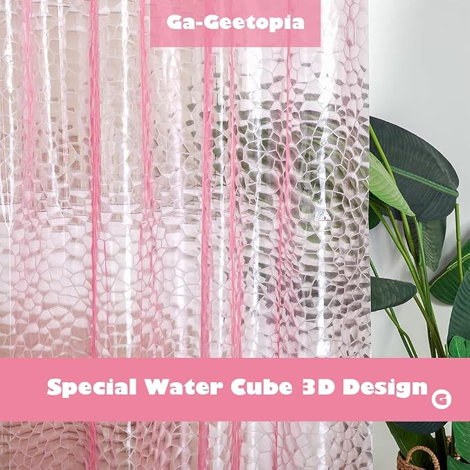 Ga-Geetopia EVA 3D Pink/Magenta Water Cube Plastic Shower Curtain Liner - Premium Light Weight 72" x 72" Bathroom Shower Showroom Curtain Liner with Rustproof Metal Gromments and Weighted Magnet