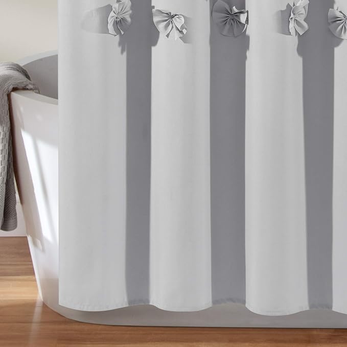 Lush Decor Lucia Shower Curtain 72" W x 72" L, Light Gray - Bathroom Curtain - Coquette Decor - Flower Shower Curtains - Gray Fabric Shower Curtains
