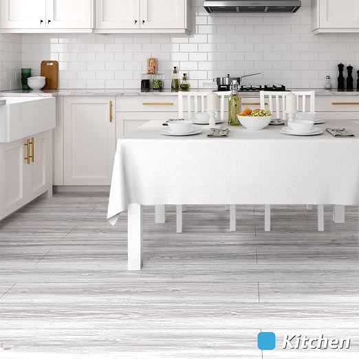 Art3d Wood Textured Peel and Stick Vinyl Floor Tiles, 40-Pack, White/Grey