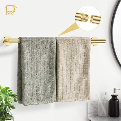 TURS Brushed Gold 5-Piece Bathroom Hardware Set Towel Bar Set SUS304 Stainless Steel Towel Racks for Bathroom Wall Mounted, 23.6-Inch