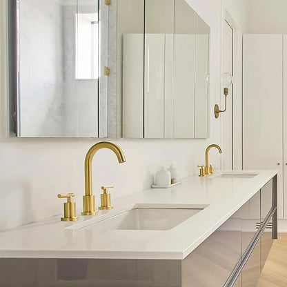 Brushed Gold Bathroom Faucet 3 Hole, 8 Inch Widespread Bathroom Sink Faucets 2 Handle Lavatory Faucet Gold Vanity Faucet with Pop-Up Drain & cUPC Faucet Supply Lines