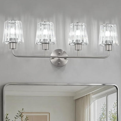 Brushed Nickel Vanity Lights 4-Light Crystal Bathroom Light Fixtures | Modern Bathroom Vanity Light E26 Wall Light over Mirror (Exclude Bulb)