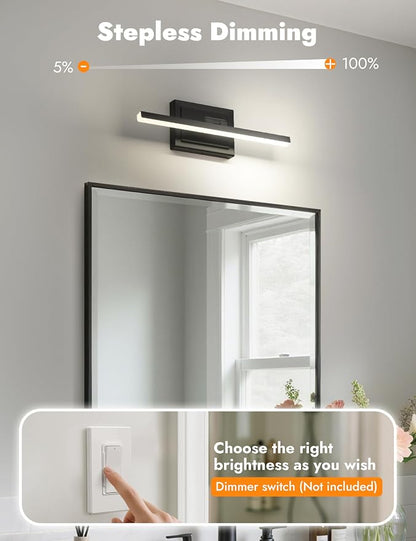 15.7 Inch Modern Bathroom Light Fixture, 12W 5CCT Dimmable LED Black Bathroom Vanity Lights Over Mirror, Vanity Lights for Bathrooms Restroom Mirror- ETL Certified