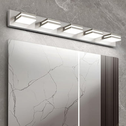 OKELI 5 Lights Bathroom Vanity Light Fixtures Brushed Nickel LED Dimmable Vanity Light Over Mirror Modern Wall Mounted Lighting Fixture, 350° Rotatable Lamp Head 36W Cold White 6000K ETL Listed