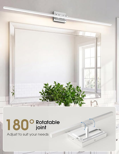 VOLISUN Modern Bathroom Vanity Light 55 inch, Rotatable, 36W Dimmable 5CCT Led Bathroom Light Fixture Over Mirror, Chrome Vanity Light for Bathroom Mirror Cabinets-ETL Certificated