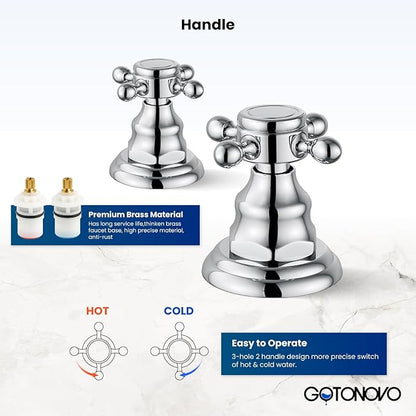 gotonovo 3 Hole Widespread Bathroom Sink Faucet Double Cross Handle Mixer Tap Faucet for Bathroom Sink Vanity Faucet Deck Mount Basin Hot Cold Water Matching Pop Up Drain Polished Chrome