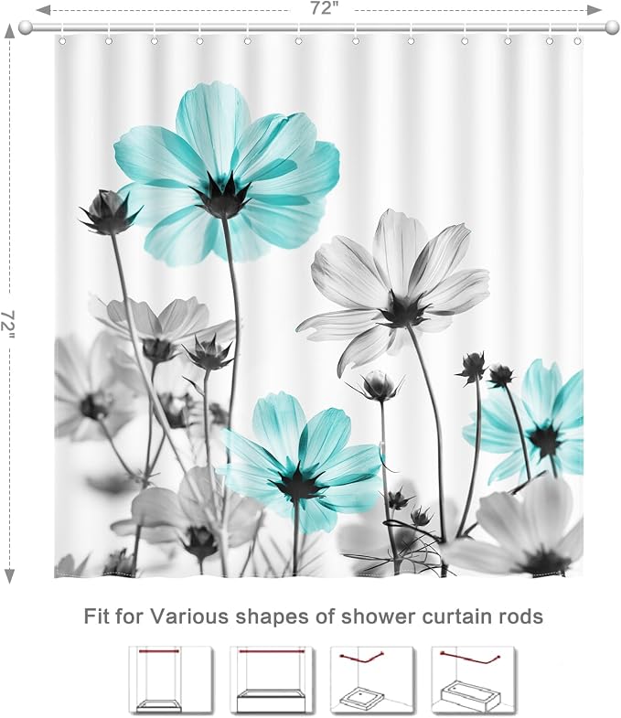 Rustic Floral Shower Curtain, Daisy Shower Curtain Watercolor Painting Farmhouse Waterproof Shower Curtain Sets with 12 Hooks Polyester Fabric Machine Washable Decor Bath Curtain, Retro Daisy