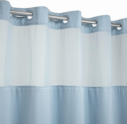 River Dream Heavyweight Waffle No Hook Shower Curtain with Liner,Blue,54x80 | Dotted Waffle,Snap-in Liner,Heavy Duty,Quick Dry,Mesh Top Window,With Bottom Magnets,Hotel-Grade,Washable,Stall Long Size