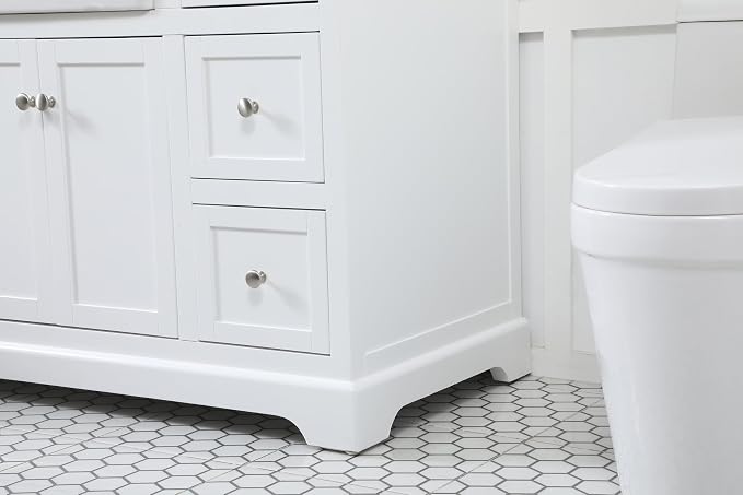 48" Pre-Assembled Bathroom Vanity with Sink, Solid Birch and MDF, Carrara White Marble Countertop Attached, Single Rectangle Porcelain Sink, 6 Soft-Close Drawers, White