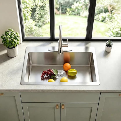 VAPSINT 22x18 Inch Drop In Kitchen Sink, 22 Inch 16 Gauge T304 Stainless Steel Topmount Small Kitchen Bar Sink, Handmade Single Bowl Outdoor RV Laundry Utility Prep Sink with Basket Strainer