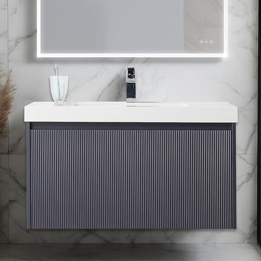 Blossom 36 Inch Bathroom Vanity with Sink, All Wood Wall Mounted Floating Bathroom Vanity Cabinet with Acrylic Sink, Bathroom Sink Cabinet with Soft-Close Drawer, Modern Style Vanities, Night Blue