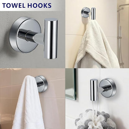 Bathroom Hardware Set Includes Towel Ring, Toilet Paper Holder and 2 Towel Hooks, SUS304 Stainless Steel Modern Wall-Mounted Bathroom Set, Rustproof Bathroom Fitting Set (Chrome)