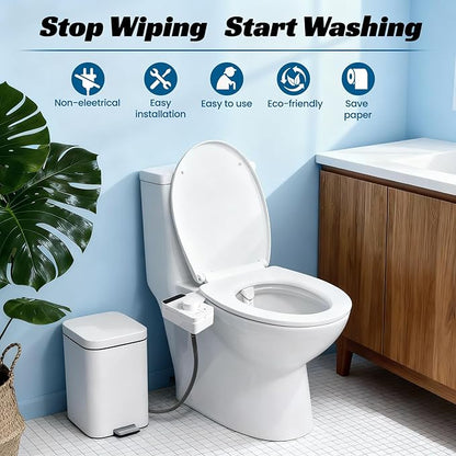 Bidet Attachment for Toilet,Ultra Thin Non-Electric Bidet,Dual Self-Cleaning Nozzles, Adjustable Water Pressure, Knob Control for Water Flow & On/Off, Fits Most Standard Toilets （0.23 in）