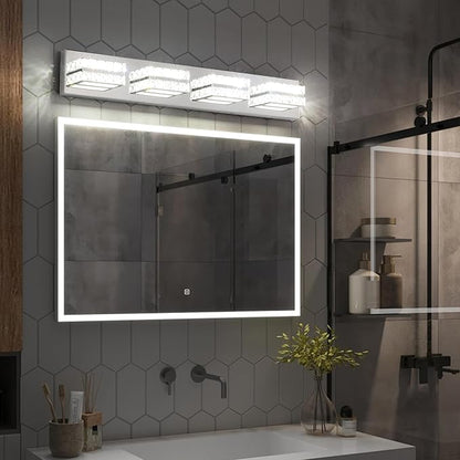 OKELI Crystal Vanity Lights LED Bathroom Vanity Light Fixture Over Mirror Modern Indoor Mirror Front Lamp, 6000K Cold White Dimmable, 4-Lights, 24W, ETL Listed