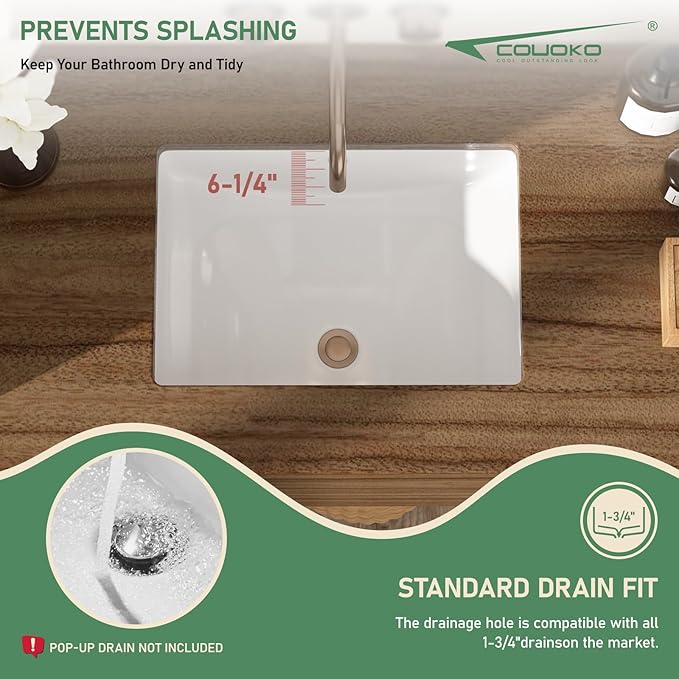 Undermount Bathroom Sink 21x15 Inch White Rectangle Porcelain Vessel Sinks with Curves Bottom Deep Basin with Overflow Lavatory Vanity Sink Mounted Under the Counter