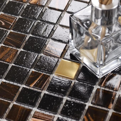 11.5 sq.ft Black Brown Glass Mosaic Tile for Bathroom, Pool, Backsplash | Waterproof Wall & Floor Tile. Heat & frost resistant outdoors. Mesh-mounted easy install. Use any grout. Easy clean. 10pcs.