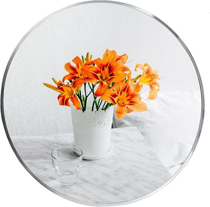 Small Round Mirror, 16 inch Silver Circle Mirror, Silver Metal Frame | High Definition, Waterproof, Rust-resistant, Circular Wall Mirrors for Bathroom, Bedroom, Vanity, Nursery, Kids, Wall Décor