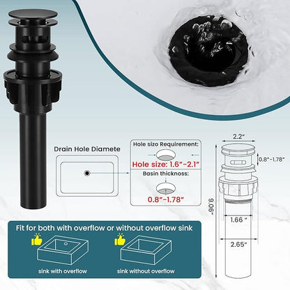 Bathroom Faucet 3 Hole,Mater Black Bathroom Sink Faucet with 360°Swivel Spout, 8 inch Widespread 2 Handle Faucet for Bathroom Sink Vanity RV with Pop-up Drain Supply Line Stainless Steel