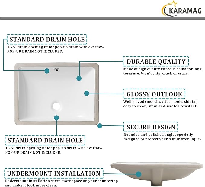 Ada Compliant 20"x15" White Ceramic Rectangle Undermount Bathroom Sink with Overflow (20"x15")