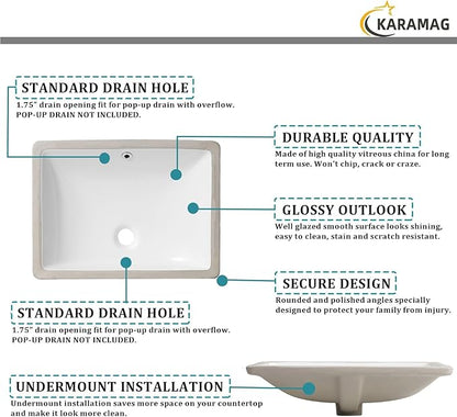 Ada Compliant 20"x15" White Ceramic Rectangle Undermount Bathroom Sink with Overflow (20"x15")