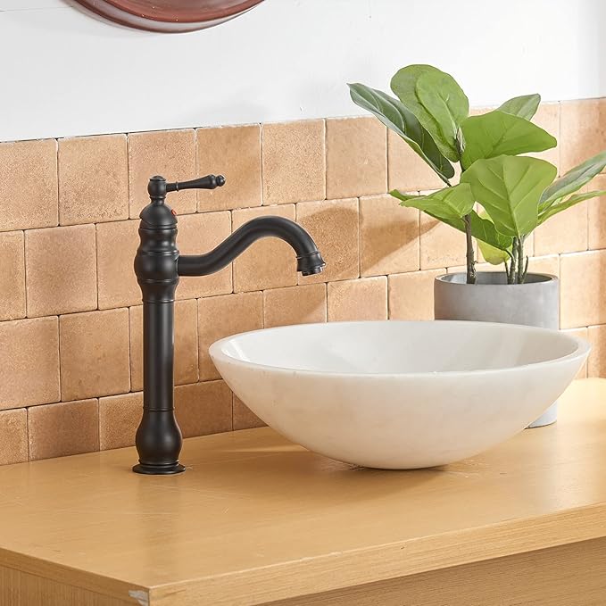 BWE 360° Swivel Bathroom Vessel Sink Faucet Matte Black Single Handle One Hole Lavatory Mixer Tap with Pop Up Drain Assembly Without Overflow and Supply Line Tap Body