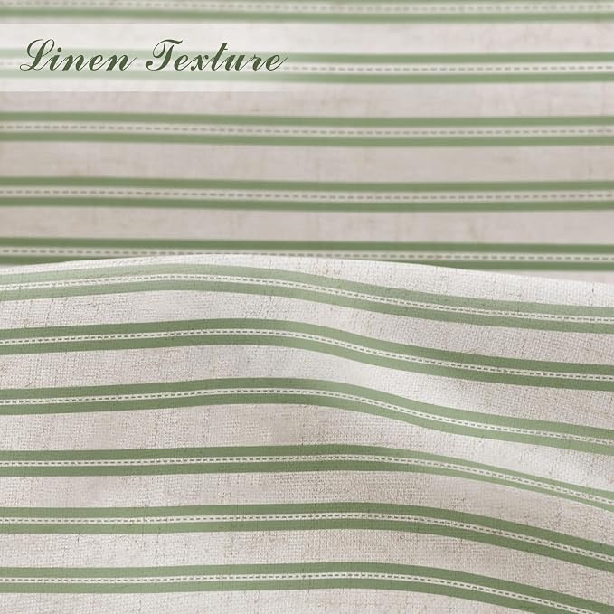 Farmhouse Striped Shower Curtain Horizontal Green Vintage Linen 72"W X 72"L | Striped Shower Curtains with Linen Texture for Bathroom Decor