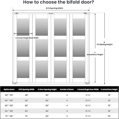 Bifold Doors for 72" x 80" Opening,Tempered Frosted Glass,Black | Closet Folding Doors with Hardware kit Included, Easy Assembly for Pantry Closet,Water-Proof PVC Surface