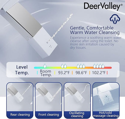 DeerValley Smart Toilet, One Piece Tankless Toilet with Built-in Bidet, 1.28GPF Auto Flush, Foot Kick, Warm Water, Heated Seat, Remote Control, 10" Rough-In Options
