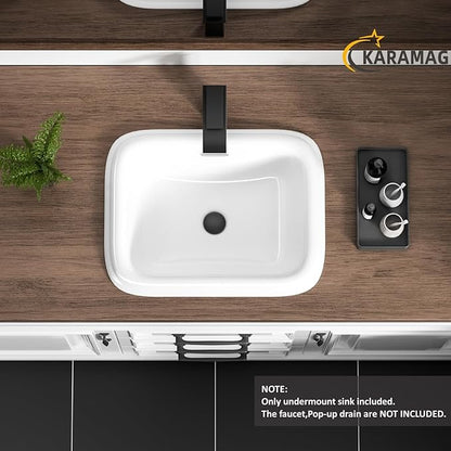 Bathroom Vessel Sink 19x15 Inch Drop In Bathroom Sink Rectangular Semi Recessed Bathroom Sinks with Overflow White Ceramic Modern Sinks Bowl Vanity Above Counter Basin