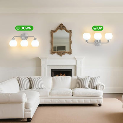 Bathroom Light Fixtures Brushed Nickel Vanity Light 3 Light Wall Sconces Lighting Silver Lights with Milk Globe Glass Shades Bath Wall Lamp for Mirror Kitchen Living Room Bedroom Hallway