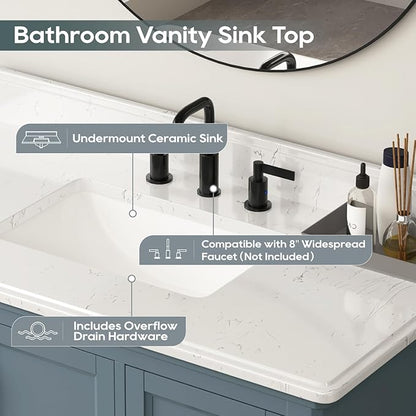 42 Inch Bathroom Vanity with Sink, Single Sink Bathroom Vanity with Adjustable Feet, Solid Wooden Frame Bathroom Sink Cabinet with Soft Closing Doors & Dovetail Drawers, Steel Blue