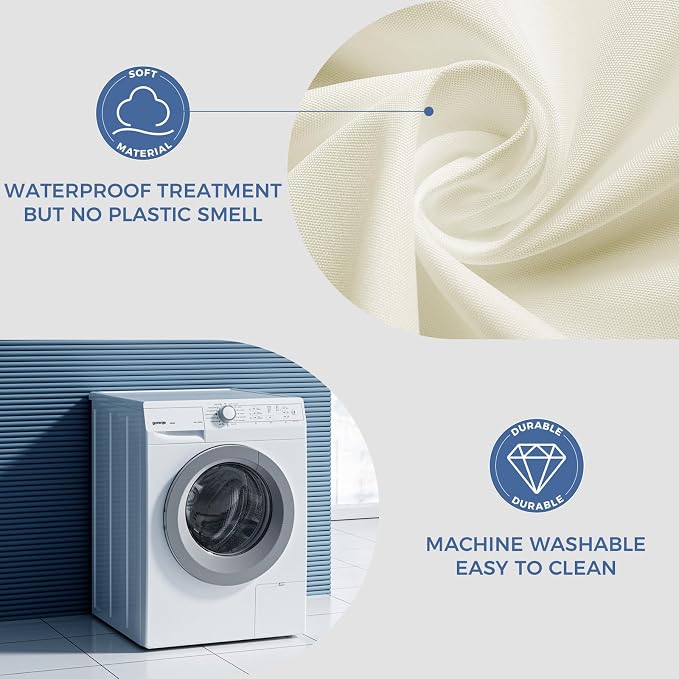 downluxe Waterproof Fabric Shower Curtain Liner, Soft Cloth Shower Liner with Magnets, Machine Washable & Hotel Quality Bathroom Curtain, 70" W x 72" L, Ivory