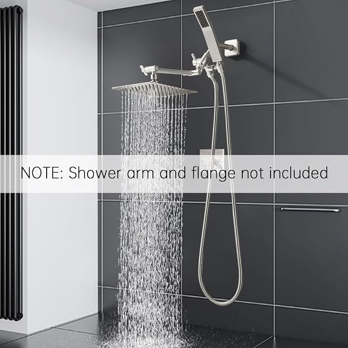 G-Promise All Metal 10" Dual Square Shower Head Combo | Rain Shower Head | Handheld Shower Wand | Adjustable | 3-Way Diverter | 71" Extra Long Hose - A Bathroom Upgrade(Brushed Nickel) | Built to Last, Easy Install, Adjustable Height & Angle for All He...
