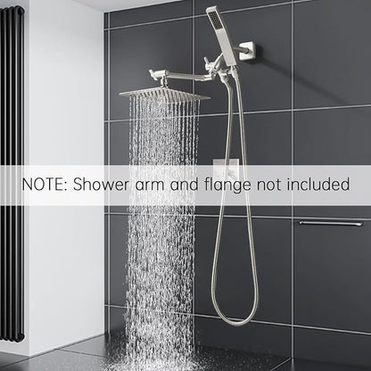 G-Promise All Metal 10" Dual Square Shower Head Combo | Rain Shower Head | Handheld Shower Wand | Adjustable | 3-Way Diverter | 71" Extra Long Hose - A Bathroom Upgrade(Brushed Nickel) | Built to Last, Easy Install, Adjustable Height & Angle for All He...