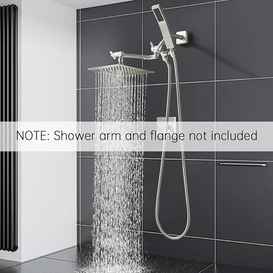 G-Promise All Metal 10" Dual Square Shower Head Combo | Rain Shower Head | Handheld Shower Wand | Adjustable | 3-Way Diverter | 71" Extra Long Hose - A Bathroom Upgrade(Brushed Nickel) | Built to Last, Easy Install, Adjustable Height & Angle for All He...