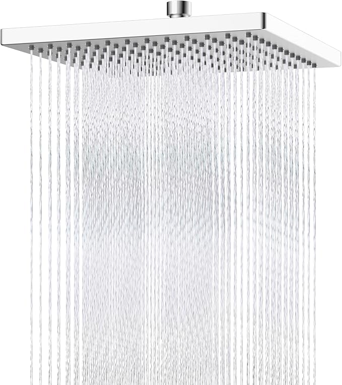 Hibbent cUPC Certified Metal High Pressure 12'' Rain Shower Head, Chrome | Thickness Showerhead, Square Large Bathroom Rainfall Shower Head, Adjustable Brass Ball Joint, Waterfall Full Body Coverage