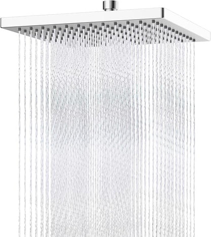 Hibbent cUPC Certified Metal High Pressure 12'' Rain Shower Head, Chrome | Thickness Showerhead, Square Large Bathroom Rainfall Shower Head, Adjustable Brass Ball Joint, Waterfall Full Body Coverage