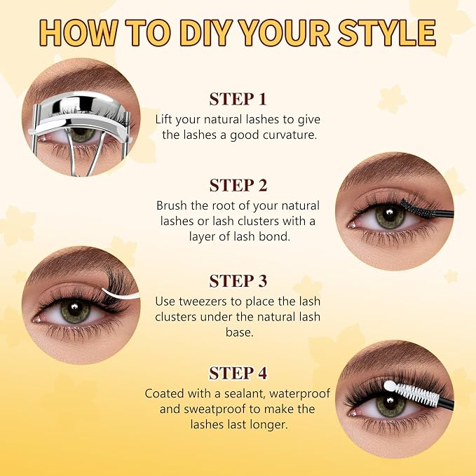 QUEWEL Lash Clusters Kit, 320Pcs 60D+80D Lash Cluster Eyelash Extensions | 12-18mm Lash Clusters Kit with Lash Bond and Seal and Lash Tweezers Easy DIY at Home(60+80D 3D Kit)