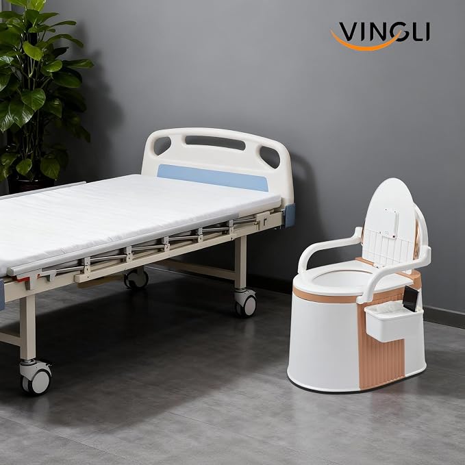 VINGLI Portable Toilet | Back & Handrail Design Commode with 5 Gallon Bucket Inner, Camping RV Toilet for Adult, Kids, Home, Boat, Van, Travel, Orange