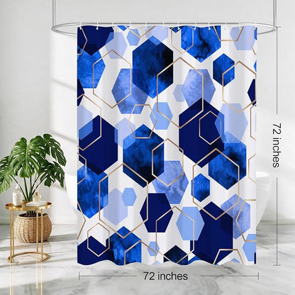 Litabel Geometric Royal Blue Shower Curtain for Bathroom, 72x72 | Royal Blue Modern Minimalist Shower Curtains, Geometric Art Print Abstract Waterproof Bathroom Curtain