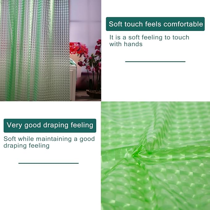 Green Shower Curtain Liner, 100% Waterproof EVA 3D Shower Curtains with 3 Duty Heavy Bottom Magnets and 12 Rust Proof Grommets, 72x72 Weighted Shower Liner for Shower Stall, Bathtubs